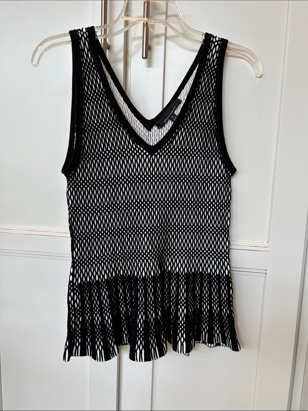 White House Black Market Black Open-Knit V-Neck Tank
